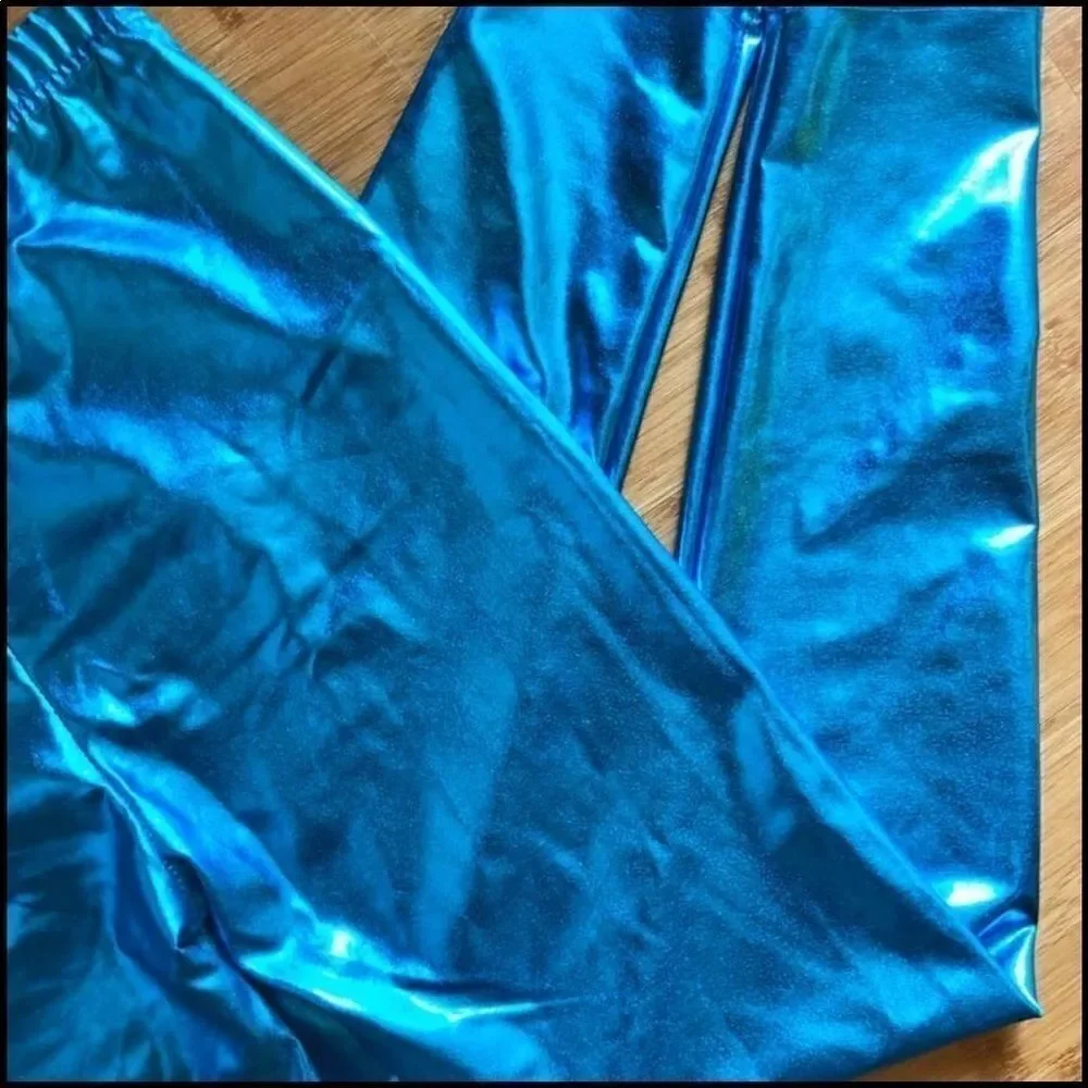 Teal metallic leggings dance pants hi rise waisted teen 14/16 or adult small
